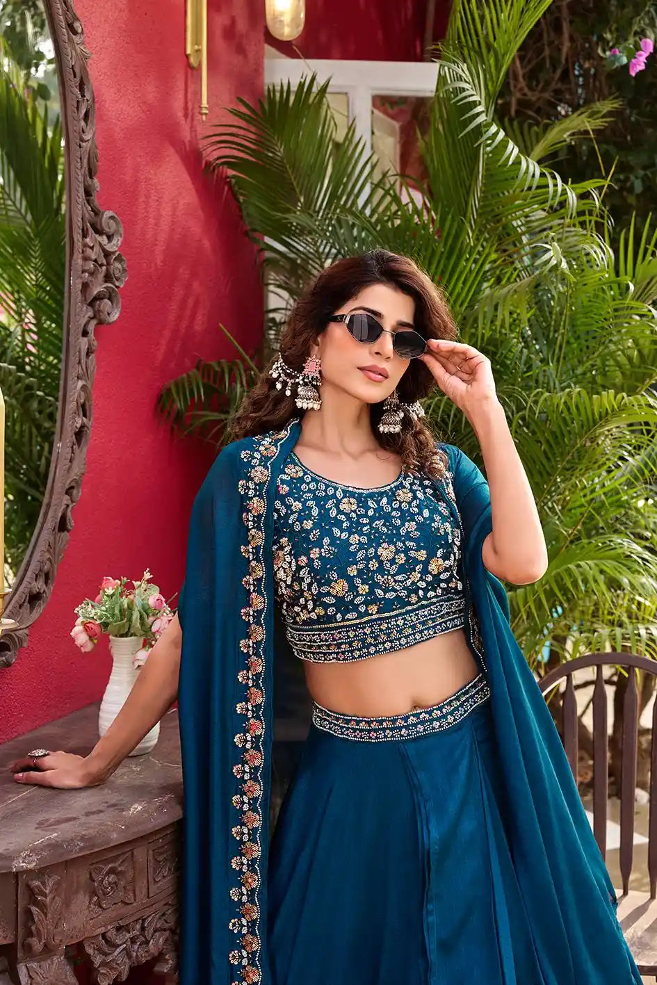 Navy Blue Pure Vichitra Silk Lehenga Kalyanja Fashion